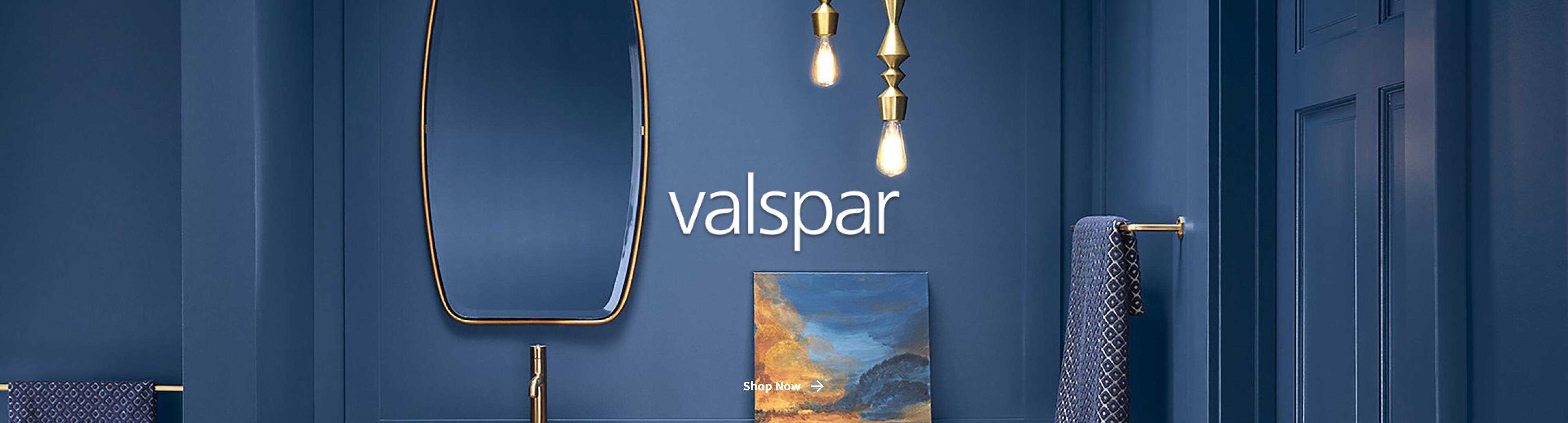Blue Valspar paint on wall with logo